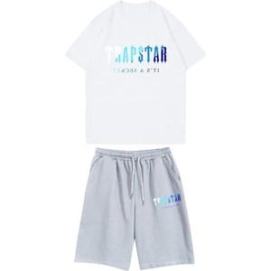 Trapstar kinder T-shirt met korte mouwen herensportpak,2-delige joggingbroek van trapstar-katoen met korte mouwen,100-160,jongen,deerntje,Zomer casual trainingspak(Color:3,Grootte:140(child))