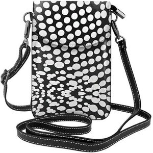 Zwart wit polka dots patroon stijlvolle lederen crossbody flip case, vrouwen ruime telefoon tas, mobiele telefoon case tas