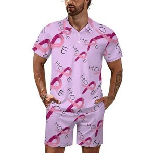 Roze lint - Borstkanker Awareness Poloshirt Set Korte Mouw Trainingspak Set Casual Strand Shirts Shorts Outfit 3XL