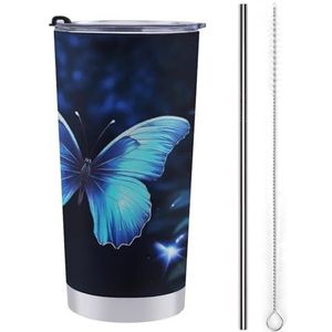 FZMTLDS Blauwe vlinder beker 20oz roestvrijstalen waterflessen met handvat lekvrije grote capaciteit auto beker reizen mok geïsoleerde koffiekop geschenken voor vrouwen mannen