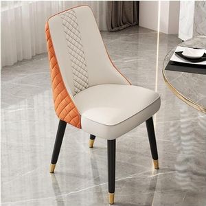 AviiSo Modern design eetkamerstoelen armloze kunstlederen zijstoel voor keuken eetkamer, ijdelheid lounge stoel met gewatteerde rugleuning en zitkussen (kleur: beige)