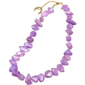 Women Collar Choker Necklaces For Women Rough Chunky Crystal Stone Short Necklace Wedding Party Jewelry Gifts (Color : Purple Gold)