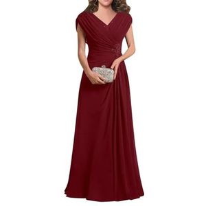 Dames chiffon avondgalajurken mouwloze moeder van de bruid jurk cocktailjurk grote maten, Woestijnroos, 32