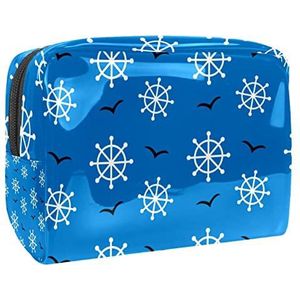 Rudder nautische blauwe print reizen cosmetische tas voor vrouwen en meisjes, kleine waterdichte make-up tas rits zakje toilettas organizer, Meerkleurig, 18.5x7.5x13cm/7.3x3x5.1in, Modieus