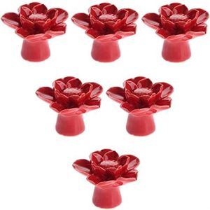 Vintage kastknoppen keramische knoppen, 6 stuks keramische deurknoppen elegante lotusvorm trekt handvat for deur kast kast ladekast dressoir kledingkast meubilair keuken - rood (Color : Red) (Color :
