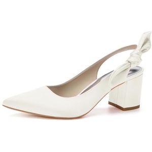 Dames Puntige Neus Blokhak Jurk Pumps Slingback Chunky Hak Slip on Werk Feest Trouwschoenen Voor Bruid,ivoor,35 EU