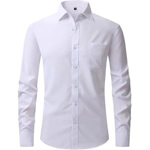 Heren Regular Fit Overhemd 4-Way Stretch Effen Zakelijk Casual Lange Mouw Formeel Overhemd met Zak Werk Kantoor Bruiloft Zomertops Jas voor Heren Volwassene Wit Xl