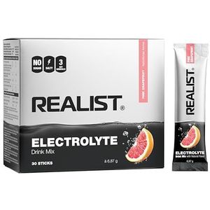 REALIST Elektrolyten zonder suiker, elektrolytenpoeder met 1000 mg natrium, 330 mg kalium en 60 mg magnesium voor elektrolytenbalans, snelle hydratatie, sport, KETO (30 sticks, roze grapefruit)