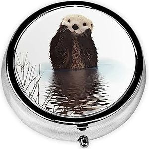 Pillendoos Leuke Otter Ronde Pil Case 3 Compartiment Geneeskunde Pil Organizer Leuke Pil Organizer Draagbare Reizen Pillendoos Geneeskunde Vitamine Kabeljauw Leverolie Opbergdoos Unieke Gift Organizer