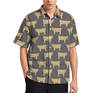 Jersey Koe Boerderij Dieren Hawaii Shirt Voor Mannen Zomer Strand Casual Korte Mouw Button Down Shirts met Zak