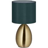 Relaxdays nachtkastlamp met touch, moderne tafellamp, HxD: 34x18 cm, E14 tafellamp met stoffen kap, goud/donkergroen