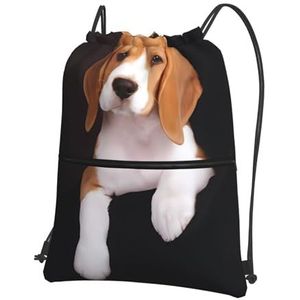 Ovely Pet Dog Beagle Unisex Waterdichte Rits Trekkoord Tas Voor Gym Winkelen Sport Yoga, Zwart, Eén maat