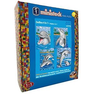 Ministeck 37772 - Mozaïekplaatje 4 in 1 dolfijnen met achtergrond, ca. 26 x 33 cm groot wasbord met ca. 3.100 kleurrijke steentjes, knijpplezier voor kinderen vanaf 4 jaar.