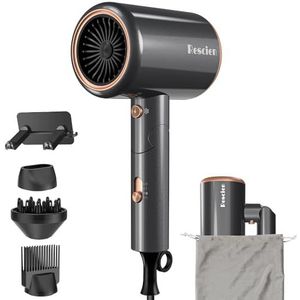 Haardroger, ionen, 2400 W, met opbergtas en houder, sneldrogend, licht en compact, professionele reisföhn met warm-/koude knop, 3 warmten, 3 snelheden, kapsalon, haarföhn met 3 opzetstukken