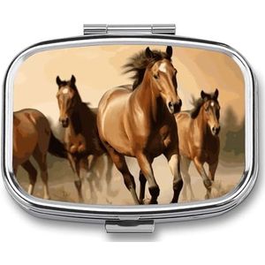 Pillendoos 2 compartimenten geneeskunde pillendoosje paarden bedrukte draagbare pillendoos reizen pillenorganisator voor zak portemonnee dagelijkse geneeskunde vitamine doos visolie doos