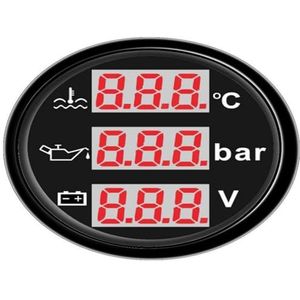 Digitale 52 mm meter 3-in-1 multifunctionele toerenteller/watertemperatuurmeter/oliedrukmeter/voltmeter/brandstofmeter for auto en boot voor brandstoftankniveaubewaking(L)