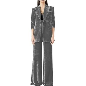 Fluwelen Broekpakken Vrouwen Dubbele Breasted Voering Dames Business Office Smoking Werkkleding Party Suits, Grijs, XS