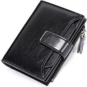 DieffematicQ portemonnees voor dames Small Wallet for Women Genuine Leather Bifold Compact Blocking Multifunction Womens Wallet (Color : Schwarz)