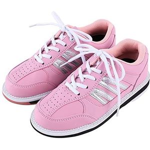 Bowling Shoes, Ladies Bowl Trainers Leather Casual Lace Up Walking Shoes Voor Dames,Roze,40
