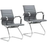 SVITA Elegance 2-delige set bezoekersstoel, kunstleer, schommelstoel met armleuningen, conferentiestoel zonder wieltjes, armleuning, kantoorstoel, grijs
