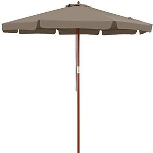 KINGSLEEVE® Houten Parasol 330 cm UV-bescherming 80+ Beschermhoes Trekkoord Groot Rond Stabiel Winddicht Tuinparasol Terras Balkon Taupe