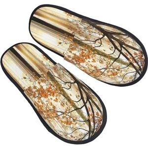 BONDIJ Herfst esdoornprint pantoffels zachte pluche huispantoffels warme instappers gezellige indoor outdoor slippers voor vrouwen, Zwart, one size