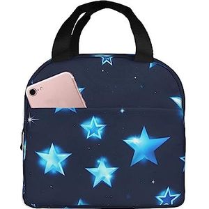 SUHNGE Blauwe glanzende sterren print kantoorwerk licht geïsoleerde lunchbox voor dames en heren duurzame draagtas