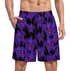 Tribal zeeschildpad grappige pyjama shorts voor mannen pyjamabroek heren nachtkleding met zakken zacht