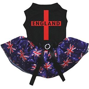 Petitebelle Rode Kruis van Engeland Katoenen Shirt Tutu Puppy Hondenjurk (X-Large, Zwart/UK Vlaggen)