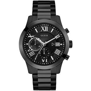 GUESS 45MM Roestvrij Staal Horloge, Zwart, NS, GUESS Heren roestvrij staal chronografische casual armband horloge