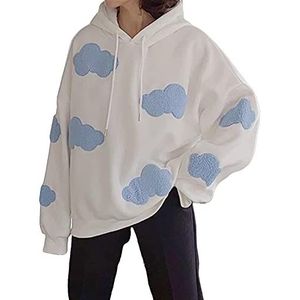 Esdlajks Kawaii Hoodie voor Dames - Kawaii hoodie vrouwen harajuku wind losse wolk trui kawaii vintage losse gebreide trui trui (Color : White, Size : S)