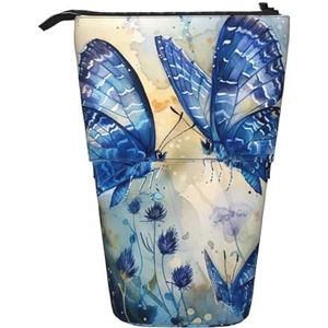 Evengigy Blauwe Vlinders Print Leuke Etui Met Zip Verstelbare Stand Potlood Houder Grappige Make-Up Tas, Zwart, Eén maat, Tas Organizer