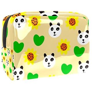 Cosmetische tas voor dames,kleine make-uptas voor portemonnee,Gele Liefde Zonnebloem Panda,Cosmetische reistas,make-uptasje