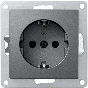 McPower Flair geaard stopcontact, 250 V/16 A, inbouwstopcontact, steekaansluiting, enkel stopcontact met insteekbeveiliging, mat antraciet