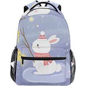 White Bunny Fishing Star Sky Rugzak Bookbag voor Jongen Meisje Grote Reizen Laptop Schoudertas voor Vrouwen Mannen