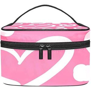 wit hart roze achtergrond make-up organizer tas, reizen make-up tas organizer case draagbare cosmetische tas voor vrouwen en meisjes toiletartikelen, Meerkleurig, 22.5x15x13.8cm/8.9x5.9x5.4in