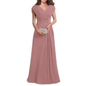 Dames chiffon avondgalajurken mouwloze moeder van de bruid jurk cocktailjurk grote maten, Stoffige Roos, 32