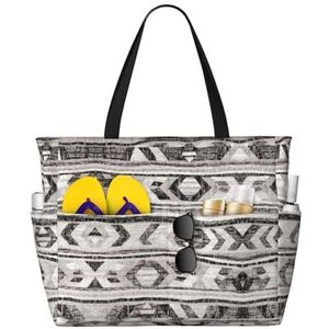 JEJEA Grijze Tribal Print Tote Bag Grote Schouder Hobo Tassen Vrouwen Casual Handtassen Grote Capaciteit Winkelen Werk Tas, Zwart, Eén maat