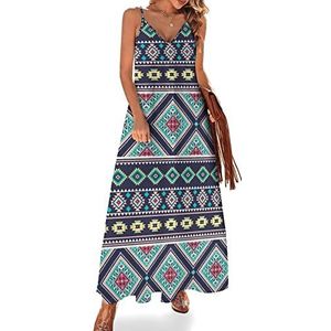Afrikaanse Azteekse tribal streep dames zomer maxi-jurk V-hals mouwloze spaghettiband lange jurk