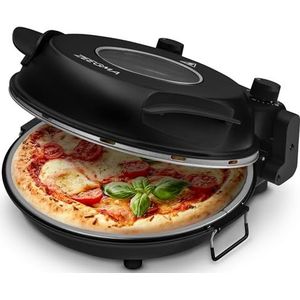 ZEEGMA PIZZA CHEF Elektrische Pizzaoven 1200W, 400°C Snelle Baktechnologie, 30cm Keramische Steen, Instelbare Temperatuur, Timer met Alarm, Inclusief Pizzasnijder Krokante pizza in enkele minuten