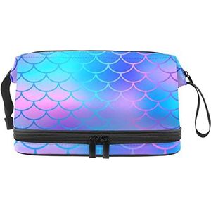Grote capaciteit reizen cosmetische tas,Zeemeermin vis schaal,Make-up tas,Waterdichte make-up tas organisator, Meerkleurig, 27x15x14 cm/10.6x5.9x5.5 in