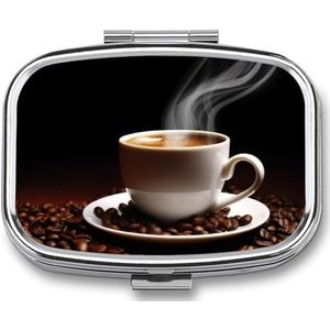 Hot Beanwith Bean Bedrukte Draagbare Pillencontainer Reizen Pillen Gevallen met Spiegel 2 Compartiment Geneeskunde Doos Decoratieve Metalen Geneeskunde voor Pocket Portemonnee Reizen Dagelijks