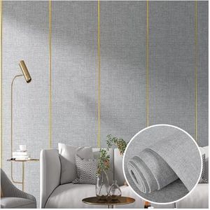 WZYHY Peel and Stick behang, zelfklevend en verwijderbaar linnen contactpapier, 6 mm gestoffeerde achtergronddoek voor slaapkamer woonkamer (kleur: grijs, maat: 0,65 x 2,8 m-1 rol)