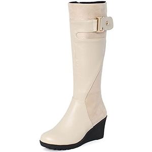 CuteFlats - Dames Laarzen - Beige - Sleehak Lange Schacht