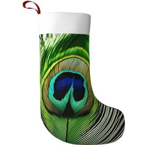WOmeng Groene Pauwenveren Print Meisjes En Jongens Kerst Kous Sneeuwpop Kerstman Kerstboom Home Decor Party Sok