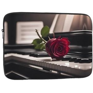 Rode roos op piano duurzame laptop messenger bag - multifunctionele en ultradunne draagbare laptoptas voor zaken en reizen, Rode Roos op Piano1, 13 inch
