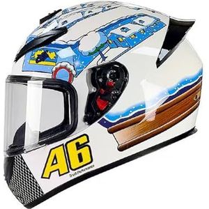 Full Face Motorhelm met Dubbele Achtervleugels DOT Gecertificeerd - Lichtgewicht en Duurzame Volwassen Motorfiets Straat Fietshelm (M)(White snow house,Medium)