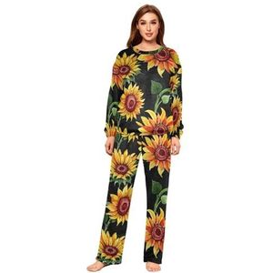 YOUJUNER Pyjama-set voor dames, zonnebloem bloemenpatroon winter warme nachtkleding zomer loungewear set pyjama nachtkleding set, Meerkleurig, S