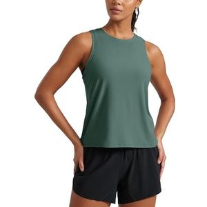 CRZ YOGA Cloudweight Crew Neck Workout Tanks Lichtgewicht Sporttops voor Dames Zachte Basic Hardloopshirts Mouwloos Grafiet Groen M