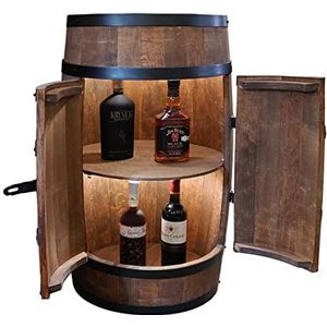 CREATIVE COOPER Wijnrek hout met deur met LED - alcoholkast flessenrek hout - houten vat - vatmeubel - wijnstandaard - wijnvat - wijnbar - vat bar met deur - minibar 80 cm hoog (wengé)